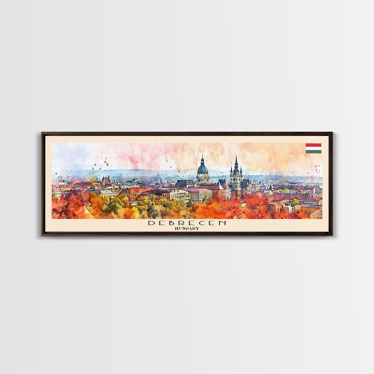 Debrecen Hungary Panoramic Travel Poster, Framed Canvas Print or Metal Wall Art, Travel Art, Home Decor, Panoramic Painting, Midcentury Art