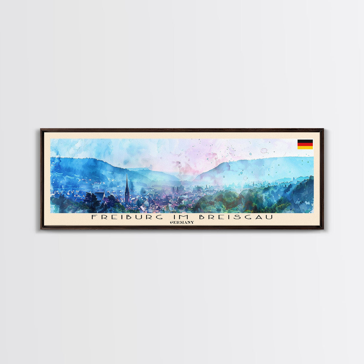 Freiburg Germany Panoramic Travel Poster, Framed Canvas Print or Metal Wall Art, Travel Art, Home Decor, Panoramic Painting, Midcentury Art