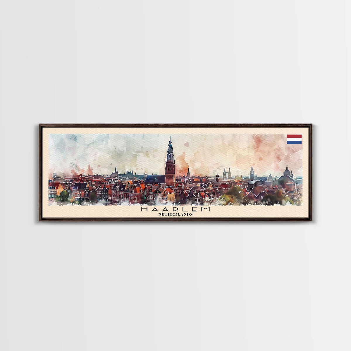 Haarlem Netherlands Travel Art, City Art, Framed Canvas Print or Metal Wall Art, Europe Travel Poster, Panoramic Wall Art, Extra Wide Wall Art