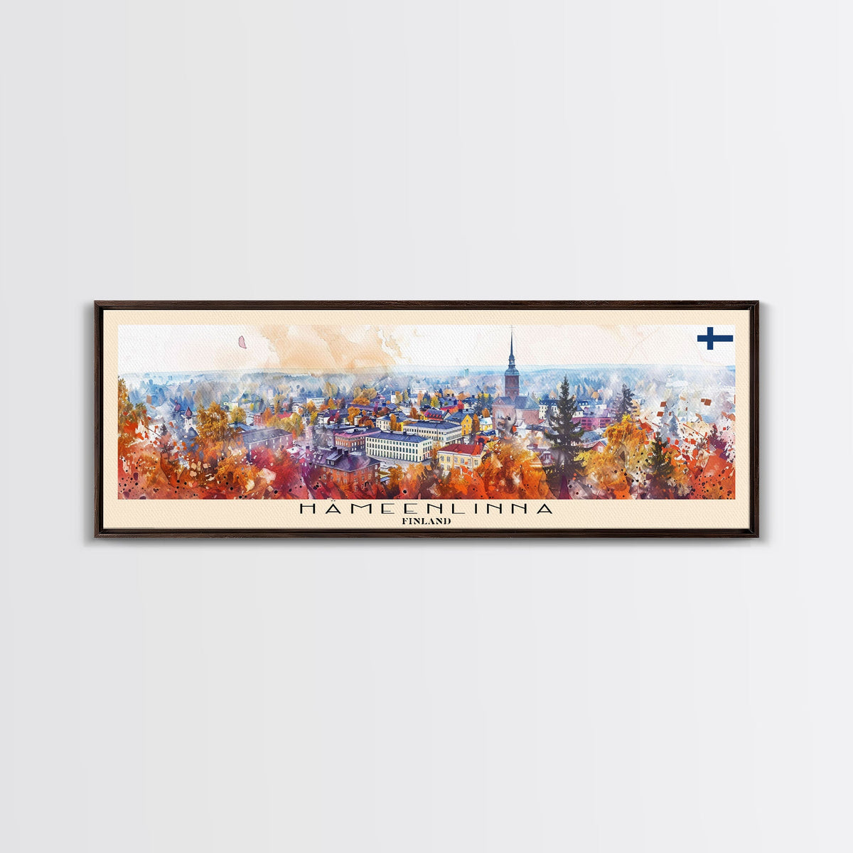 Hameenlinna Finland Travel Art, City Art, Framed Canvas Print or Metal Wall Art, Europe Travel Poster, Panoramic Wall Art, Extra Wide Wall Art
