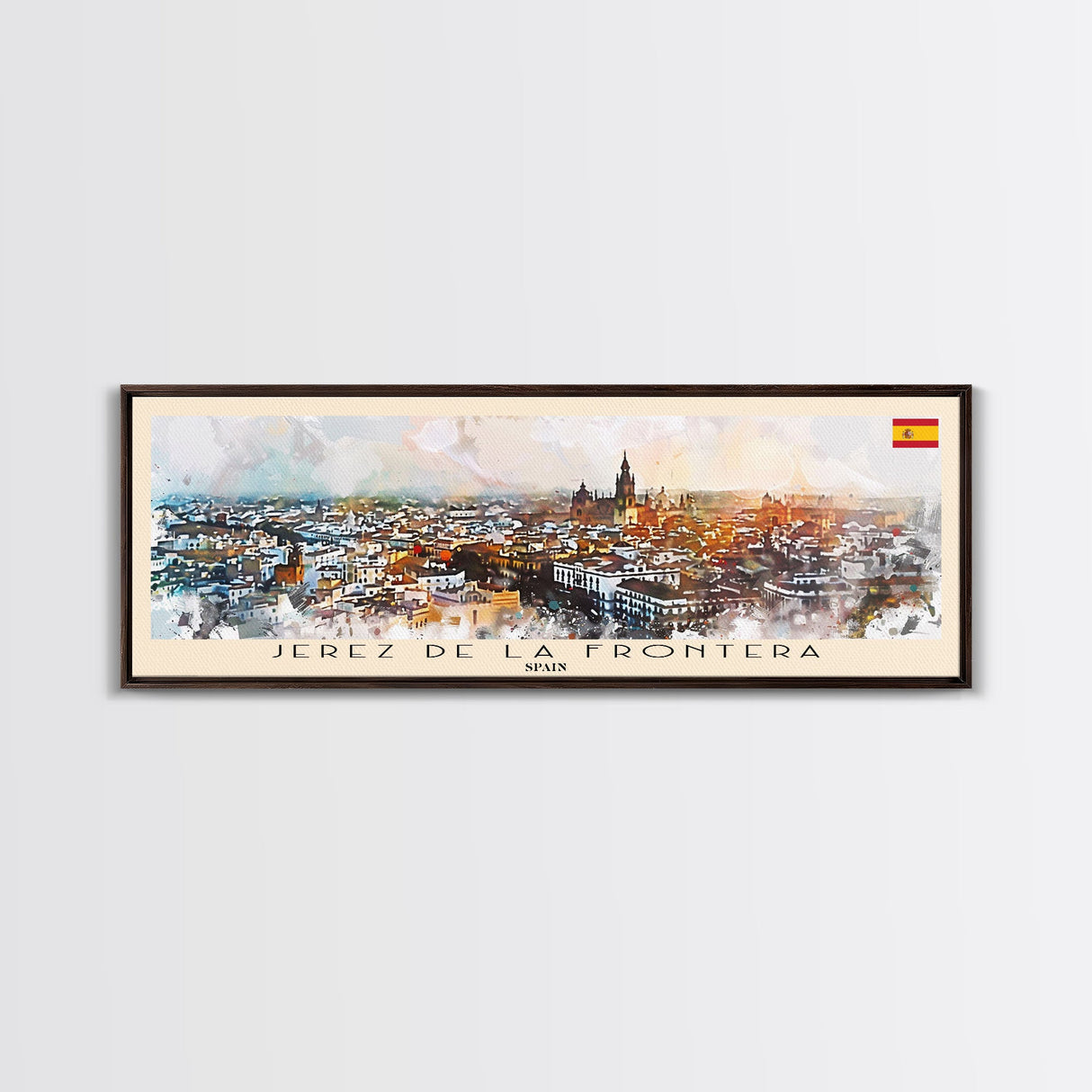 Jerez De La Frontera Spain Panoramic Travel Poster, Framed Canvas Print or Metal Wall Art, Travel Art, Home Decor, Panoramic Painting, Midcentury Art
