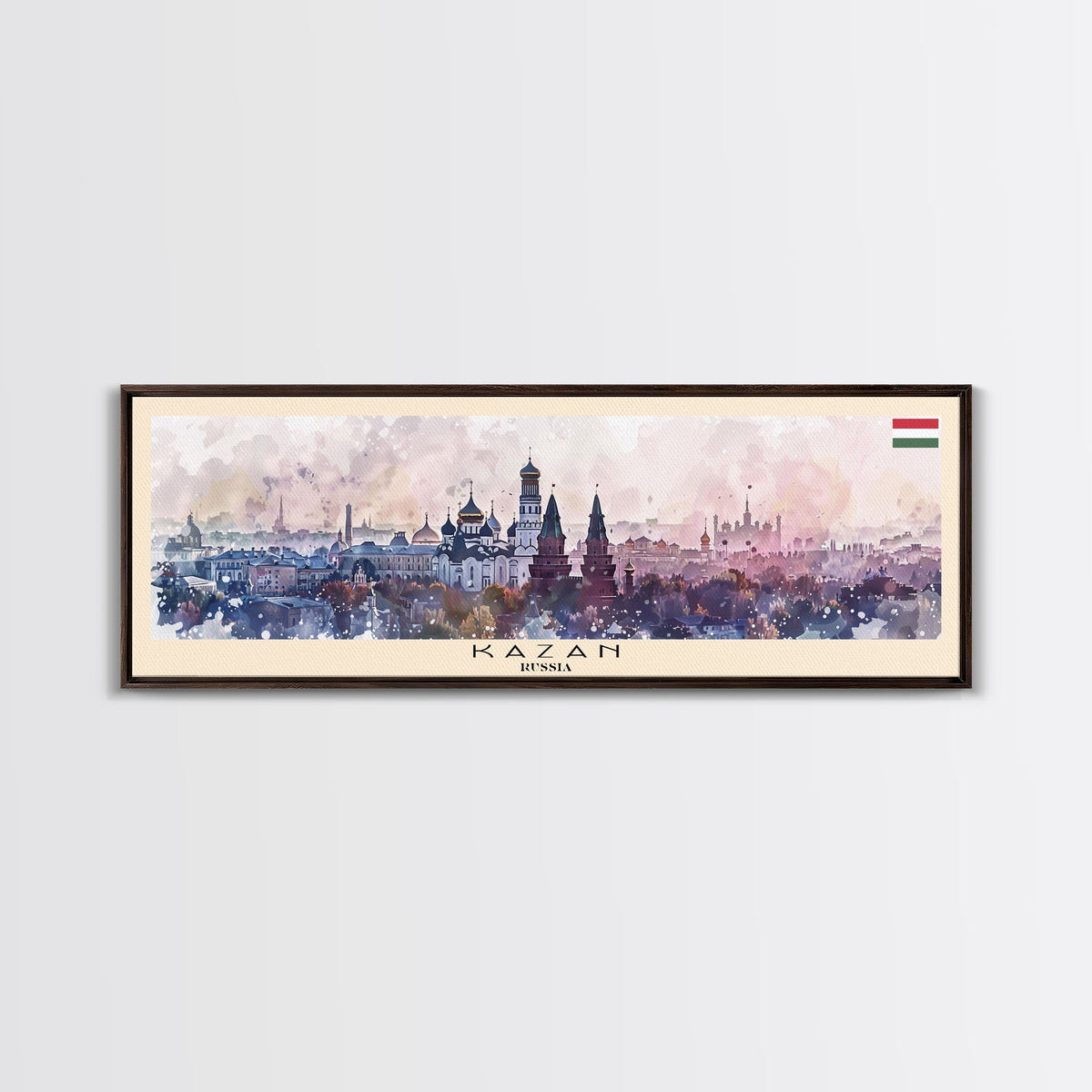 Kazan Russia Panoramic Travel Poster, Framed Canvas Print or Metal Wall Art, Travel Art, Home Decor, Panoramic Painting, Midcentury Art