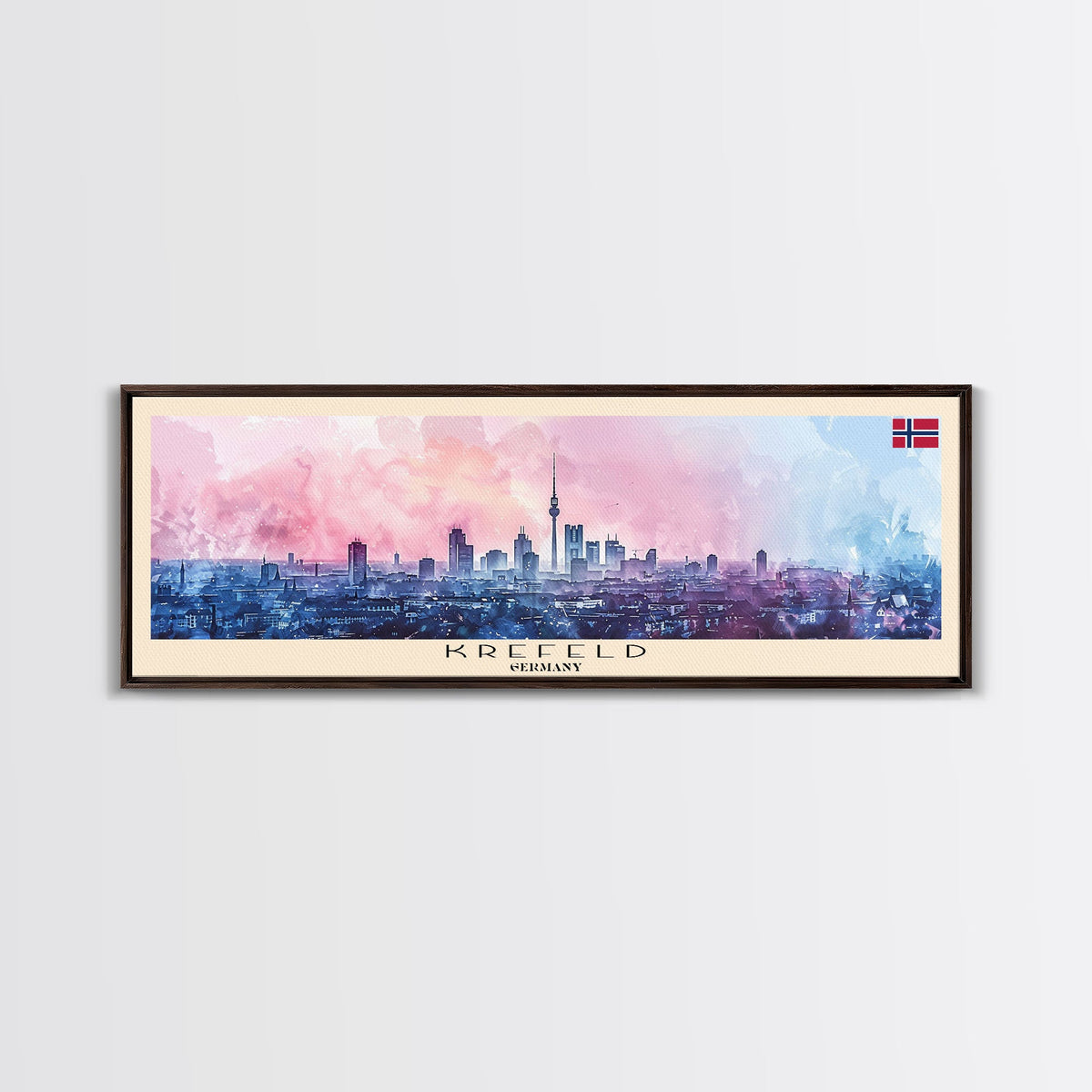 Krefeld Germany Panoramic Travel Poster, Framed Canvas Print or Metal Wall Art, Travel Art, Home Decor, Panoramic Painting, Midcentury Art