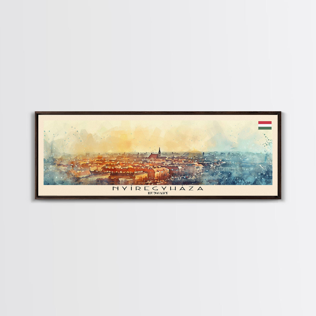 Nyiregyhaza Hungary Panoramic Travel Poster, Framed Canvas Print or Metal Wall Art, Travel Art, Home Decor, Panoramic Painting, Midcentury Art