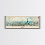 Paris France Panoramic Travel Poster, Framed Canvas Print or Metal Wall Art, Travel Art, Home Decor, Panoramic Painting, Midcentury Art