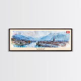Thun Switzerland Panoramic Travel Poster, Framed Canvas Print or Metal Wall Art, Travel Art, Home Decor, Panoramic Painting, Midcentury Art