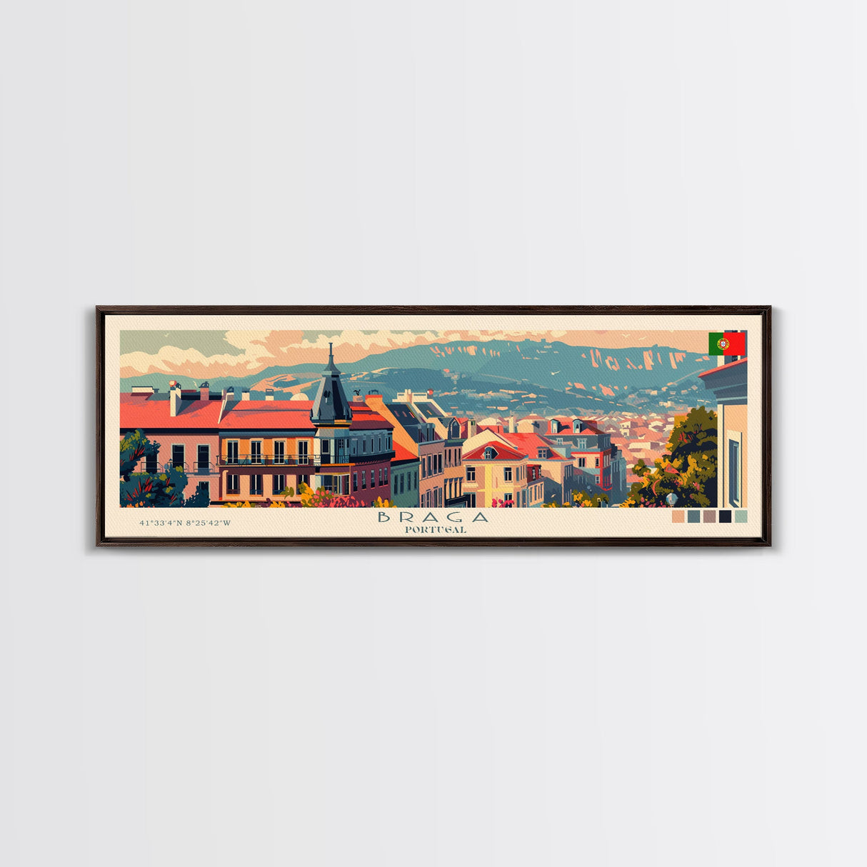 Braga Portugal Travel Art, City Art, Framed Canvas Print or Metal Wall Art, Europe Travel Poster, Panoramic Wall Art, Extra Wide Wall Art