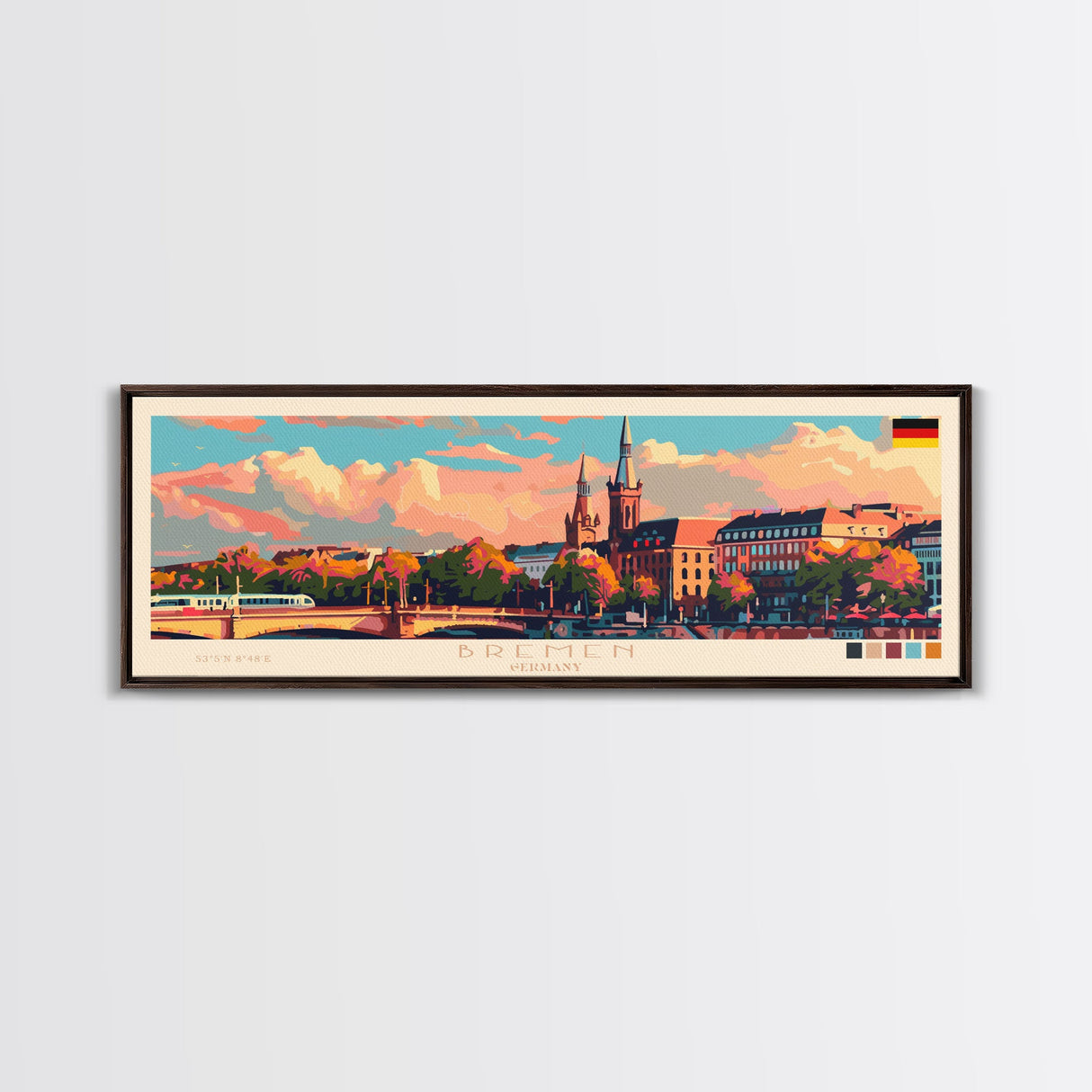 Bremen Germany Wall Art, Panoramic Travel Poster, Panoramic Framed Canvas Print, City Wall Art, Wall Hanging Home Decor, Travel Art