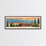 Granada Spain Panoramic Travel Poster, Framed Canvas Print or Metal Wall Art, Travel Art, Home Decor, Panoramic Painting, Midcentury Art