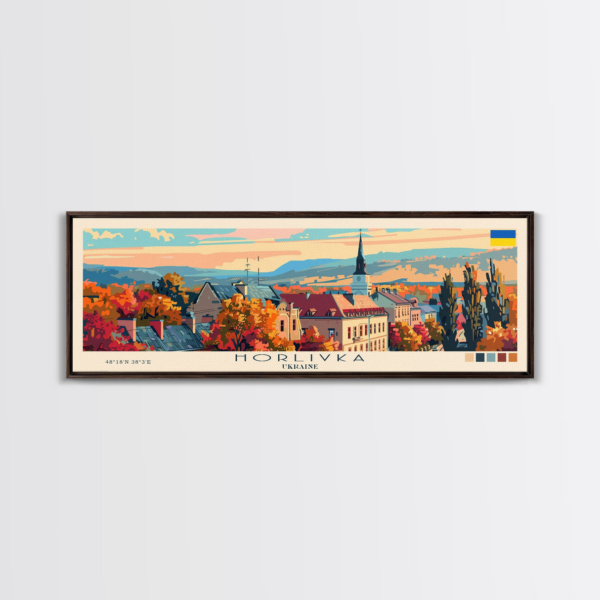 Horlivka Ukraine Wall Art, Panoramic Travel Poster, Panoramic Framed Canvas Print, City Wall Art, Wall Hanging Home Decor, Travel Art