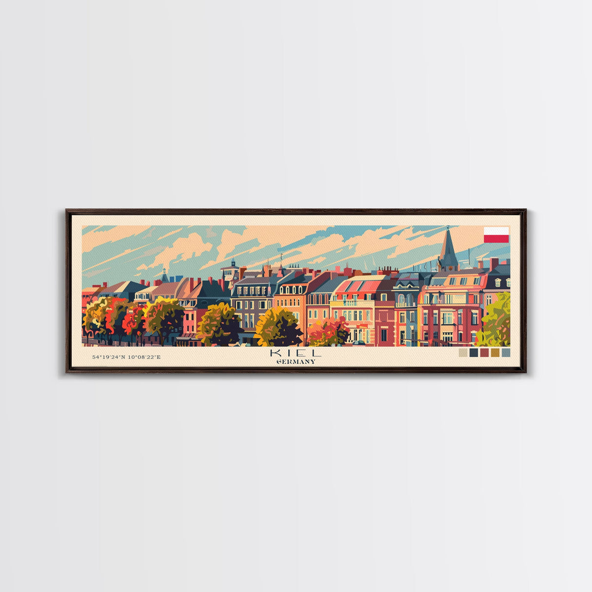 Kiel Germany Panoramic Travel Poster, Framed Canvas Print or Metal Wall Art, Travel Art, Home Decor, Panoramic Painting, Midcentury Art