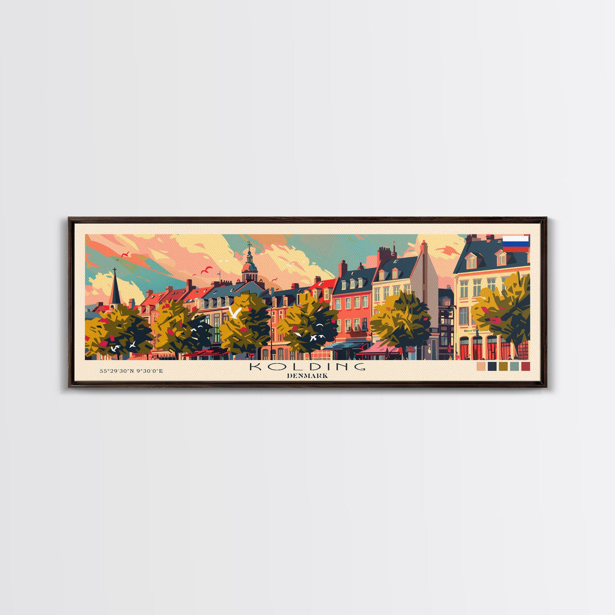 Kolding Denmark Travel Print Wall Art, Panoramic City Art, Travel Art, Wall Decor, Vacation Gift, Framed Canvas Print Or Metal Art