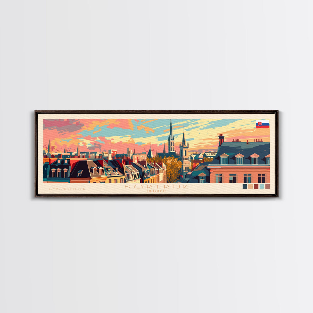 Kortrijk Belgium Travel Print Wall Art, Panoramic City Art, Travel Art, Wall Decor, Vacation Gift, Framed Canvas Print Or Metal Art