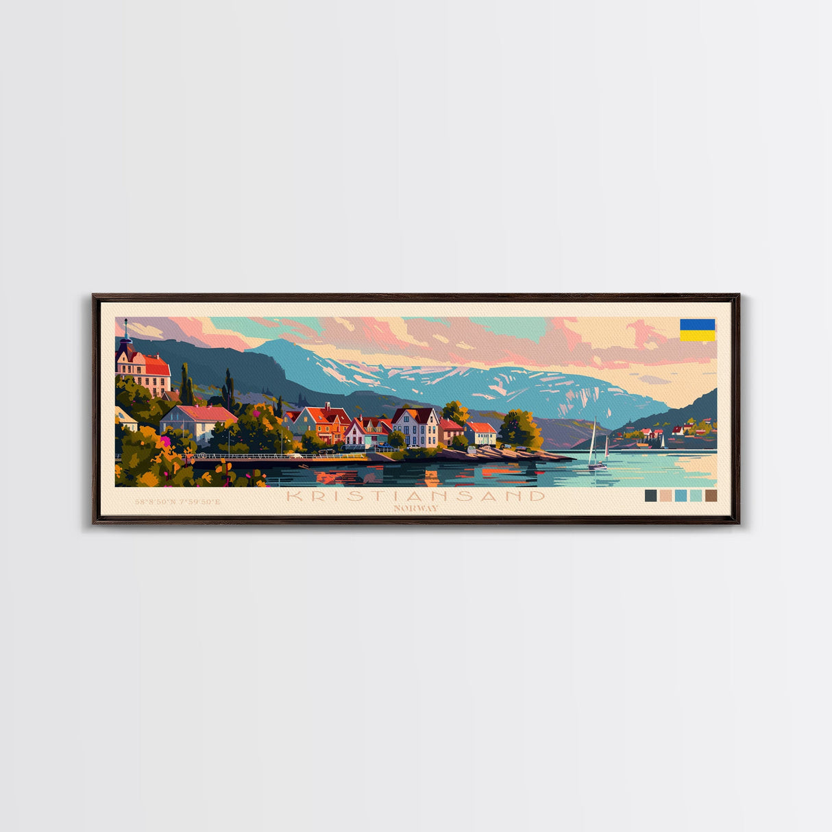 Kristiansand Norway Wall Art, Panoramic Travel Poster, Panoramic Framed Canvas Print, City Wall Art, Wall Hanging Home Decor, Travel Art