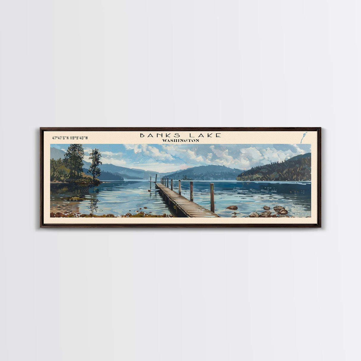Banks Lake Washington Panoramic Framed Canvas Print, Lake House Decor, Rustic Art, Travel Poster, Scenic View, Home Decoration
