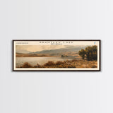 Brantley Lake New Mexico Framed Canvas Print, Lake House Art, Panoramic Wall Art, Travel Poster, Modern Lake Painting, Nature Art