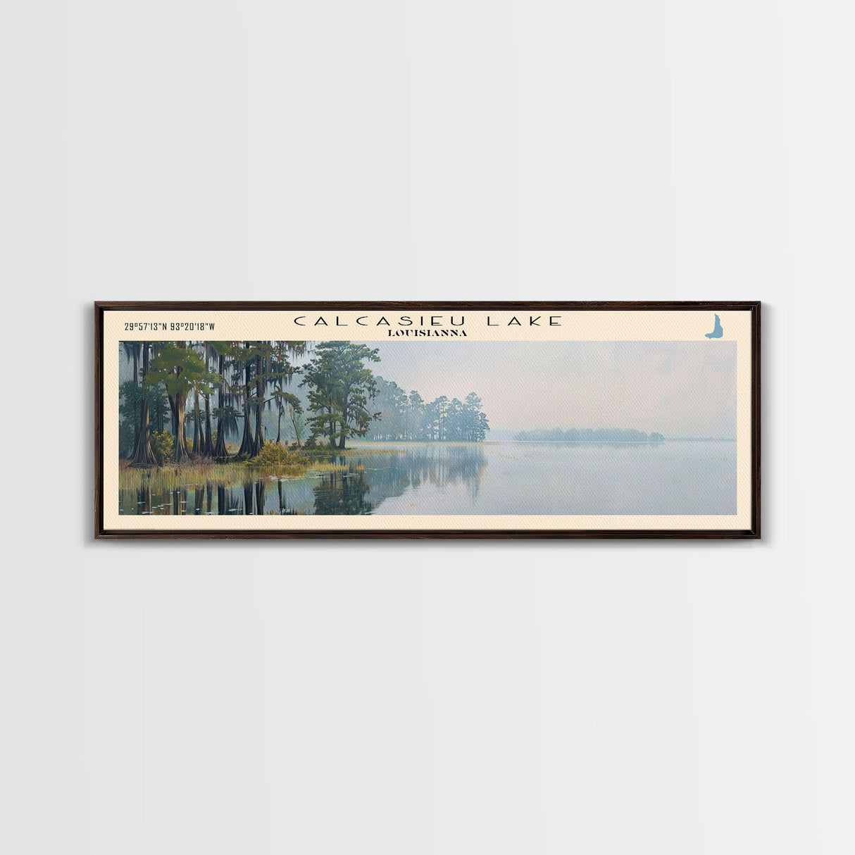 Calcasieu Lake Framed Canvas Print, Lake House Art, Panoramic Wall Art, Travel Poster, Minimalist Lake Painting, Home Decor