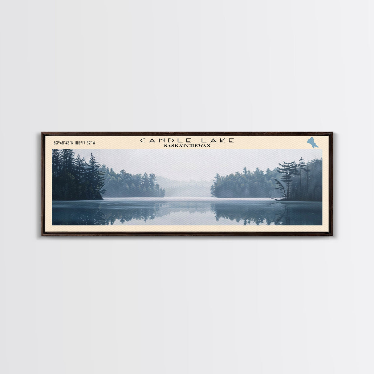 Candle Lake Framed Canvas Print, Panoramic Lake House Decor, Wall Art, Travel Poster, Rustic Lake Painting, Home Decor