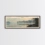 Carlyle Lake Illinois Framed Canvas Print, Lake House Decor, Panoramic Wall Art, Travel Poster, Rustic Lake Painting, Nature Art