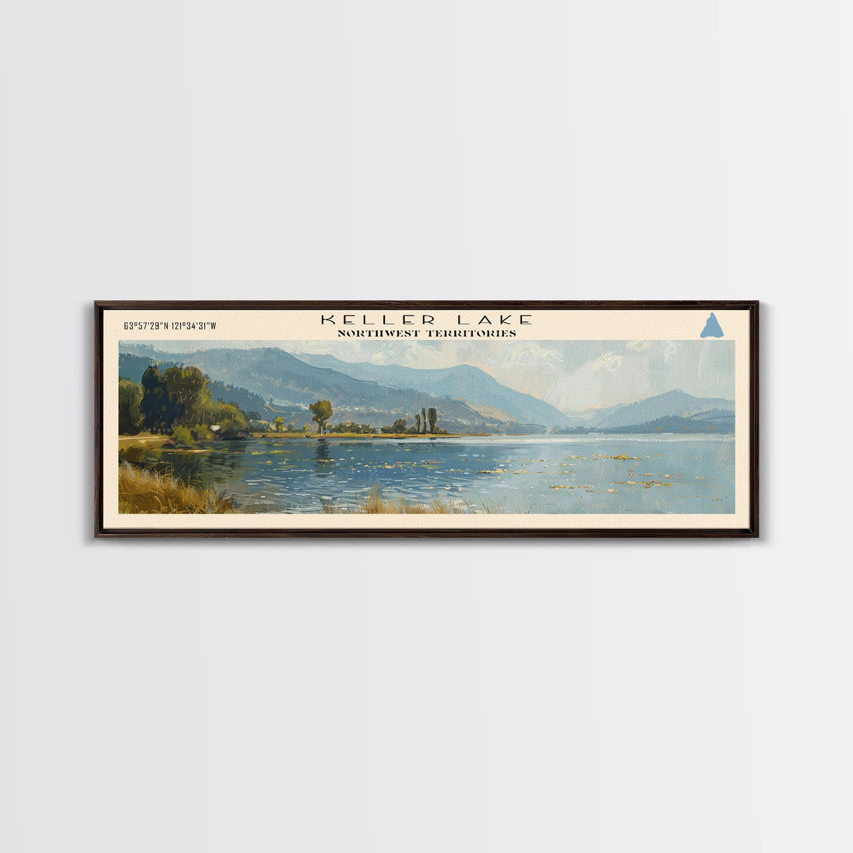 Keller Lake Framed Canvas Print, Panoramic Lake House Decor, Wall Art, Travel Poster, Scenic Lake Painting, Nature Art