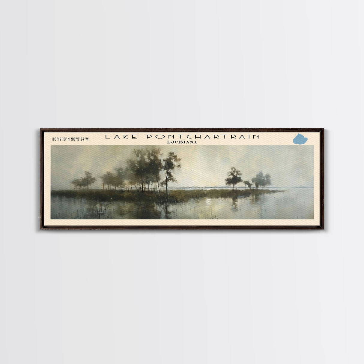 Lake Pontchartrain Framed Canvas Print, Lake House Decor, Panoramic Wall Art, Travel Poster, Stunning Landscape Painting, Bedroom Decor