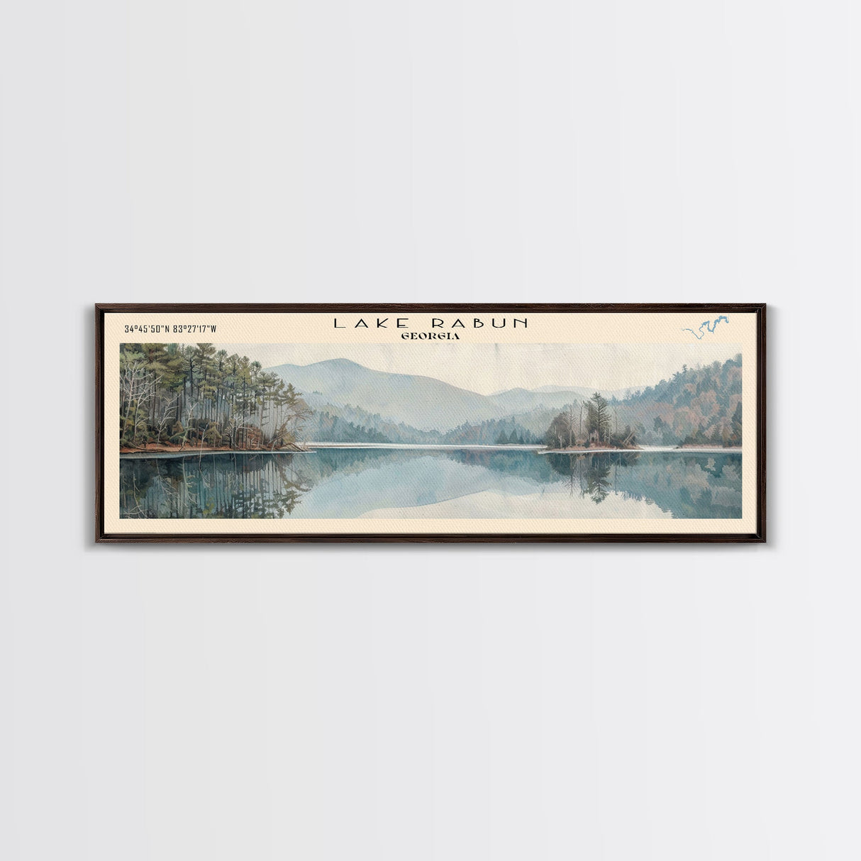 Lake Rabun Georgia Framed Canvas Print, Lake House Decor, Panoramic Wall Art, Travel Poster, Serene Landscape Painting, Living Room Decor