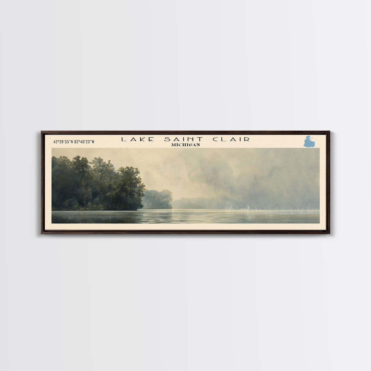 Lake Saint Clair, Boho Art, Travel Poster Art, Wall Art, Home Decor, Nature Scene, Lake Painting, Minimalist Art, Bedroom Decor, Landscape Painting, Travel Print, Framed Canvas Print, Lake House Decor, Panoramic Print