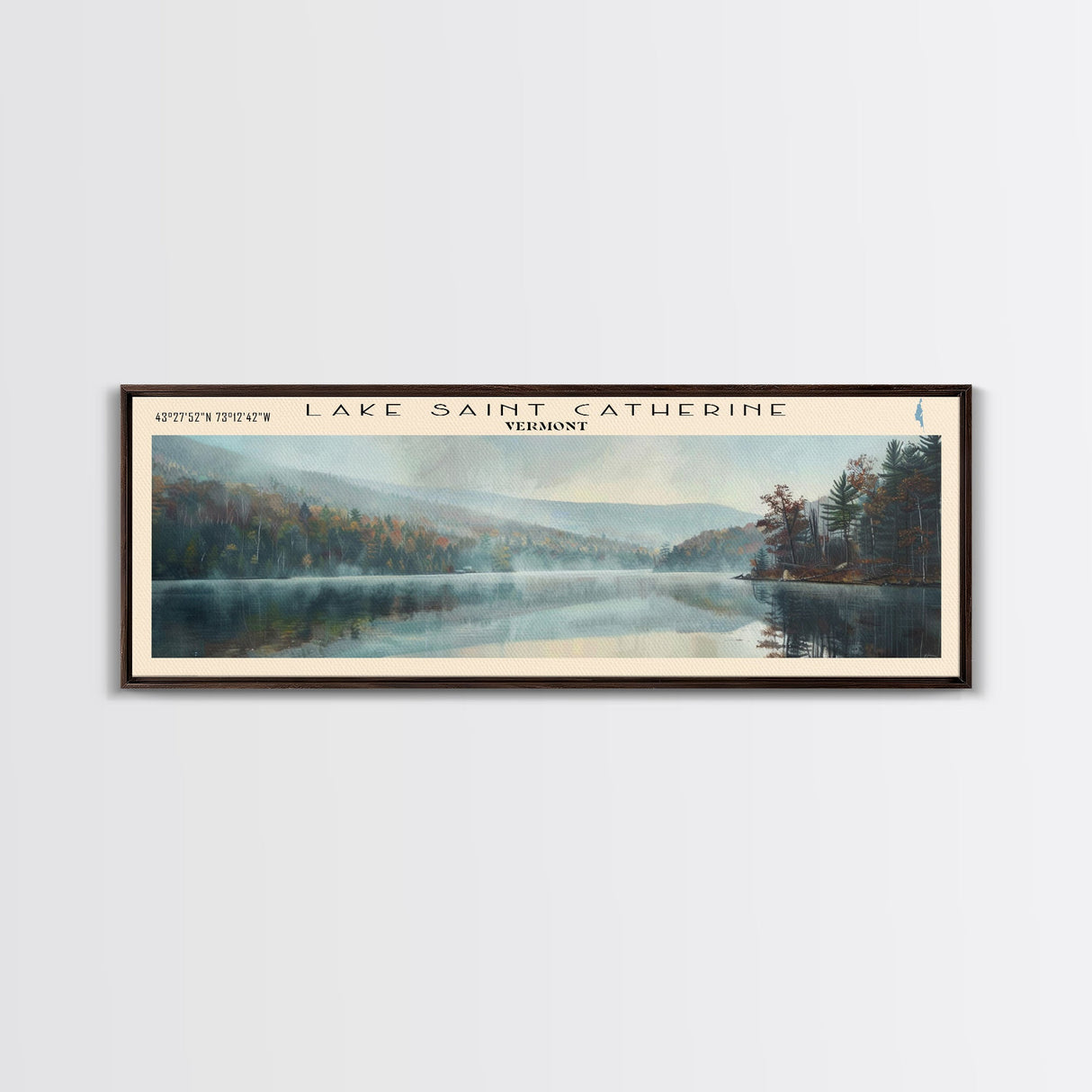 Lake Saint Catherine, Boho Art, Scenic Landscape, Travel Poster Art, Wall Art, Home Decor, Nature Scene, Lake Painting, Minimalist Art, Living Room Decor, Travel Print, Framed Canvas Print, Lake House Decor, Panoramic Print