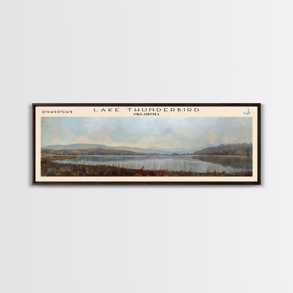 Lake Thunderbird Oklahoma Framed Canvas Print, Lake House Decor, Panoramic Wall Art, Travel Poster, Scenic Landscape Painting, Bedroom Decor