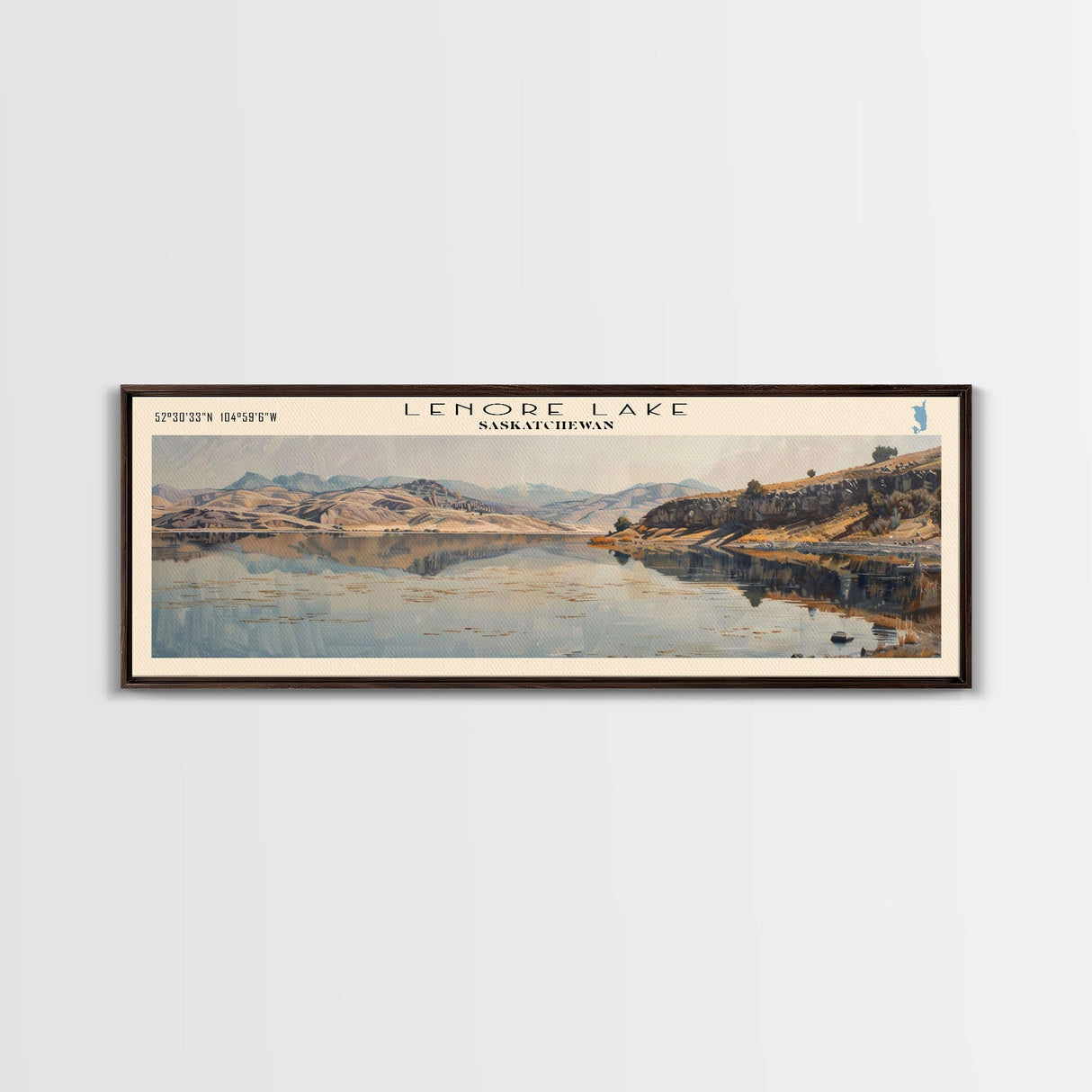 Lenore Lake Framed Canvas Print, Lake House Decor, Panoramic Wall Art, Travel Poster, Landscape Painting, Bedroom Decor