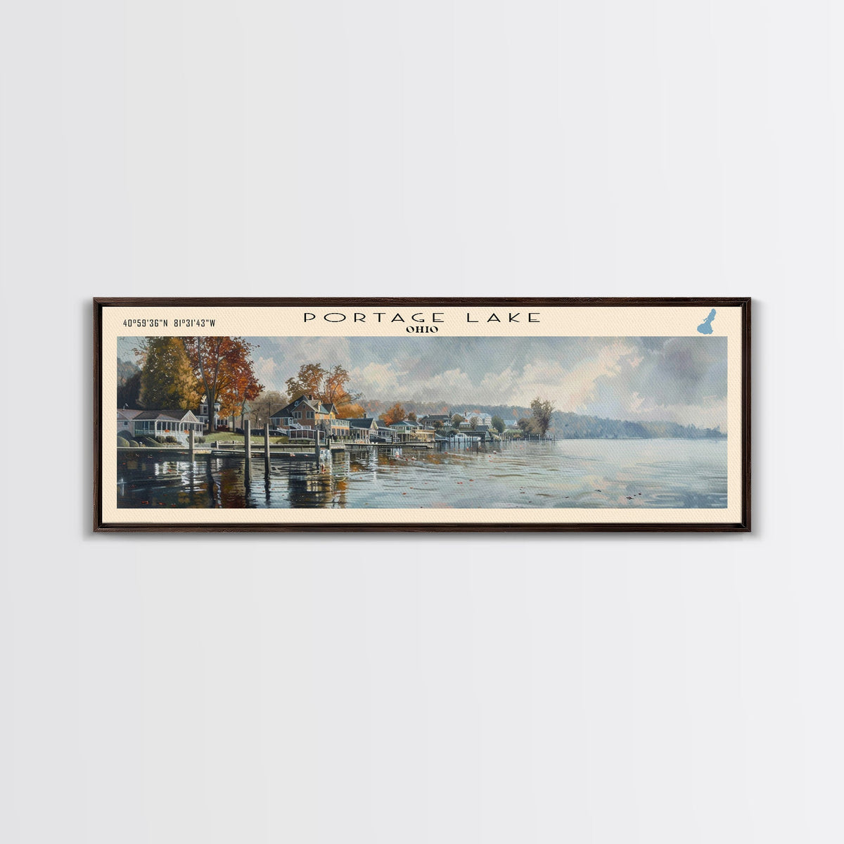 Red Deer Lake Framed Canvas Print, Lake House Decor, Panoramic Wall Art, Travel Poster, Beautiful Landscape Painting, Contemporary Art