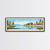 Big Trout Lake Ontario Framed Canvas Print, Panoramic Travel Poster, Midcentury Modern Wall Art, Pop Art, Nature Living Room Art, Lake House Decor
