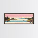 Blackwater Lake Northwest Territories Framed Canvas Print, Panoramic Wall Art, Midcentury Modern, Pop Art, Travel Poster, Scenic Living Room Art, Lake House Decor