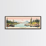Bradley Lake Wyoming Framed Canvas Print, Midcentury Modern Panoramic Wall Art, Living Room Decor, Pop Art, Travel Poster Art