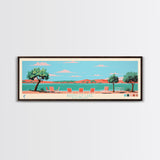 Brantley Lake New Mexico Framed Canvas Print, Midcentury Modern Panoramic Wall Art, Living Room Decor, Pop Art, Travel Poster Art, Scenic Nature Painting