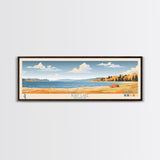 Burt Lake Michigan Framed Canvas Print, Pop Art Panoramic Travel Poster, Midcentury Modern, Wall Art, Scenic Nature Painting, Bedroom Decor