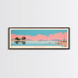 Caballo Lake New Mexico Framed Canvas Print, Midcentury Modern Panoramic Wall Art, Living Room Decor, Pop Art, Travel Poster Art, Scenic Nature Painting