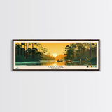 Caddo Lake Louisiana Framed Canvas Print, Pop Art Panoramic Travel Poster, Midcentury Modern, Wall Art, Scenic Nature Painting, Bedroom Decor