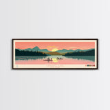 Canadice Lake New York Framed Canvas Print, Pop Art Panoramic Travel Poster, Midcentury Modern, Wall Art, Scenic Nature Painting, Bedroom Decor