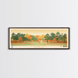 Canobie Lake New Hamphire Framed Canvas Print, Midcentury Modern Panoramic Wall Art, Living Room Decor, Pop Art, Travel Poster Art, Scenic Nature Painting