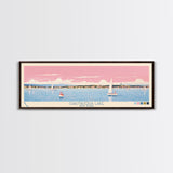Chautauqua Lake New York Framed Canvas Print, Pop Art Panoramic Travel Poster, Midcentury Modern, Wall Art, Scenic Nature Painting, Bedroom Decor, Living Room Art