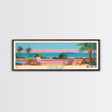 Christine Lake New Hamphire Framed Canvas Print, Pop Art Panoramic Travel Poster, Midcentury Modern, Wall Art, Scenic Nature Painting, Bedroom Decor, Living Room Art
