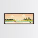 Clearwater Lake Manitoba Framed Canvas Print, Midcentury Modern Panoramic Wall Art, Living Room Decor, Pop Art, Travel Poster Art, Scenic Nature Painting, Lake House Decor