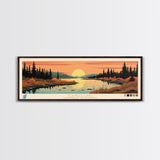 Colville Lake Northwest Territories Framed Canvas Print, Pop Art Panoramic Travel Poster, Bedroom Decor, Midcentury Modern, Wall Art, Scenic Lake House, Nature Art