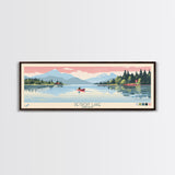 Detroit Lake Oregon Framed Canvas Print, Midcentury Modern Panoramic Wall Art, Bedroom Decor, Pop Art, Travel Poster Art, Scenic Nature Painting
