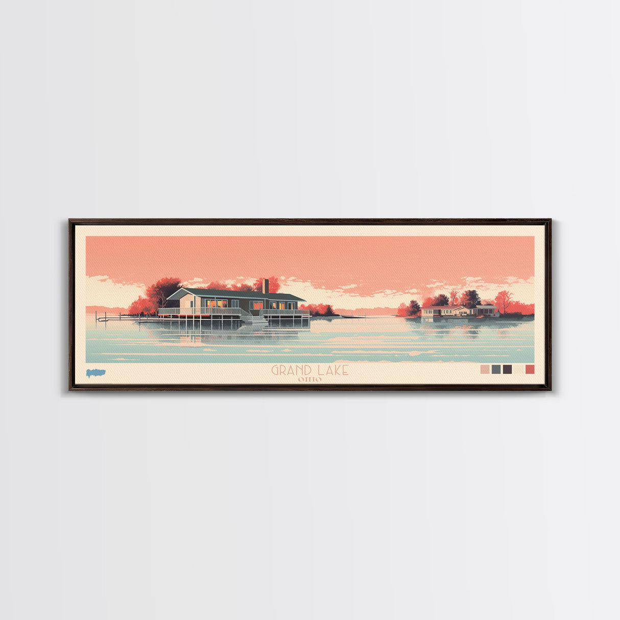 Grand Lake St. Marys Ohio Framed Canvas Print, Panoramic Art, Midcentury Modern, Pop Art, Bedroom Decor, Travel Poster, Lake House Art, Wall Art
