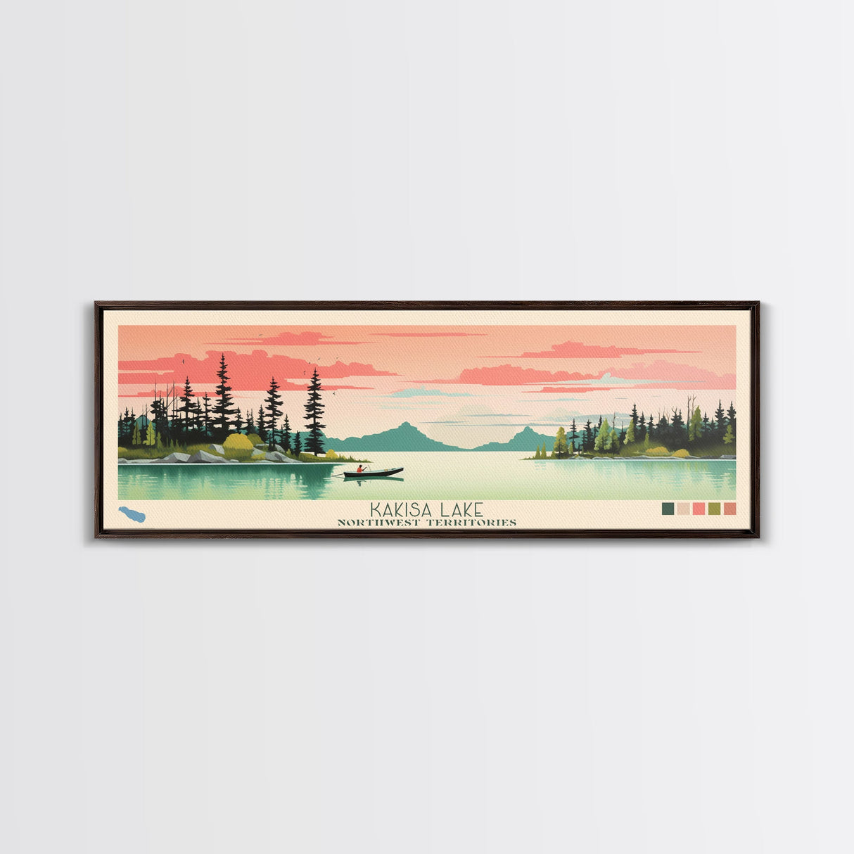 Kakisa Lake Northwest Territories Framed Canvas Print, Panoramic Art, Midcentury Modern, Pop Art, Living Room Decor, Travel Poster, Lake House Decor