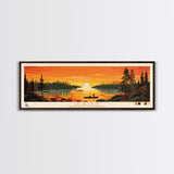 Lac Des Bois Northwest Territories Framed Canvas Print, Panoramic Art, Midcentury Modern, Pop Art, Living Room Wall Art, Travel Poster, Lake House Decor
