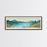 Lake Sonoma California Framed Canvas Print, Panoramic Wall Art, Midcentury Modern, Pop Art, Living Room Decor, Travel Poster, Lake House Art