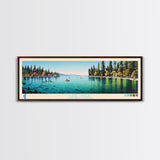 Lake Tahoe CaliforniaNevada Framed Canvas Print, Panoramic Wall Art, Midcentury Modern, Pop Art, Bedroom Art, Travel Poster, Lake House Decor